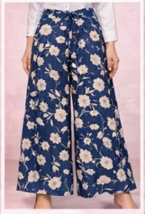 Navy Floral Wide Leg Pants
