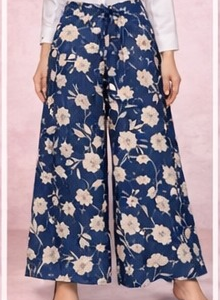 Navy Floral Wide Leg Pants