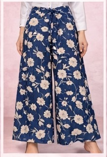 Navy Floral Wide Leg Pants