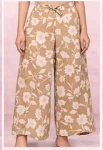 Tan Floral Wide Leg Pants