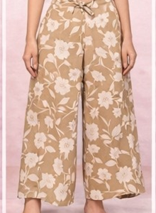 Tan Floral Wide Leg Pants